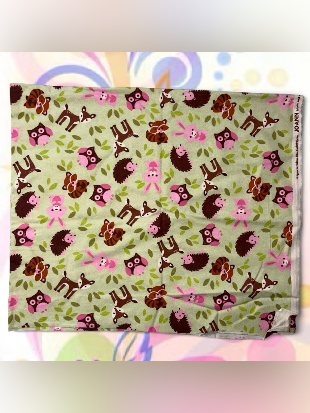 jo-ann snuggle flannel “pink woodland animals” fabric, 1ydx42”